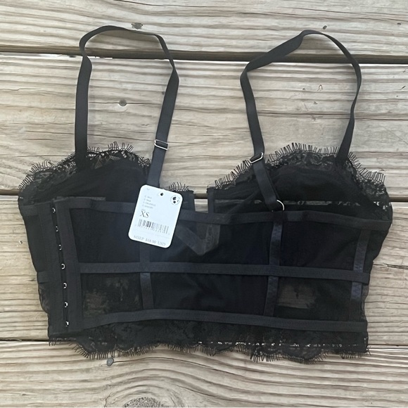 NWT Free People S OR M Layer in Lace Bustier Black Longline Corset Bra Side Hook - Picture 8 of 10